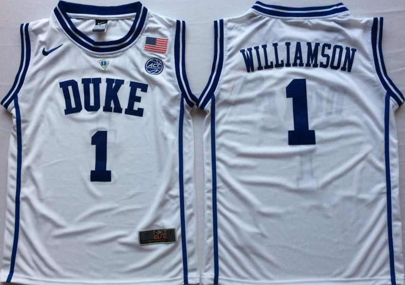 NCAA Men Duke Blue Devils White #1 WILLIAMSON.